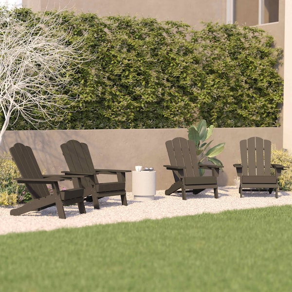 Flash Furniture Brown Adirondack Patio Chairs with Cupholder, 4PK 4-LE-HMP-1044-10-BR-GG - main